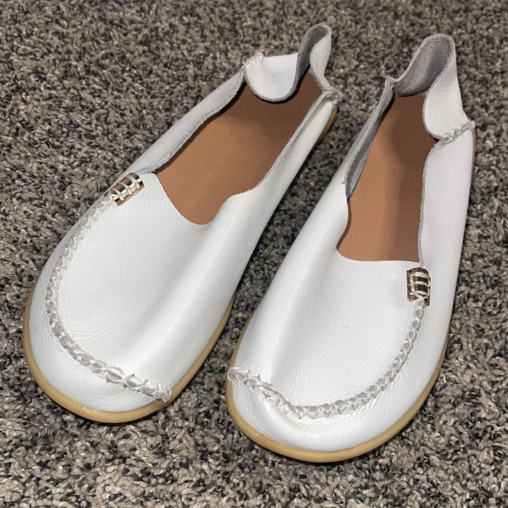 White Leather Flats